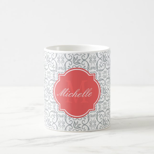 Caneca De Café Paloma Damask Monograma Mug (Centro)