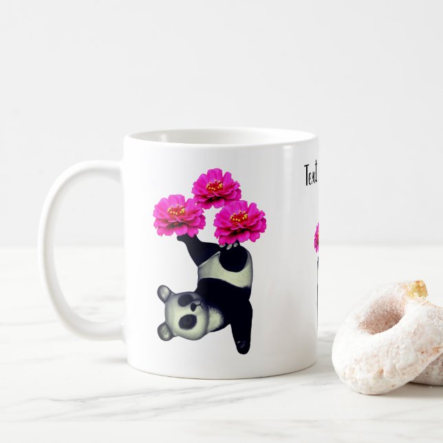 Caneca De Café Panda Bear E Zinnia Flower Personalizados (Com Donut)