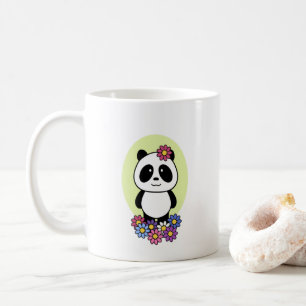 Caneca De Café Panda bonita com flores - 1000Pandas