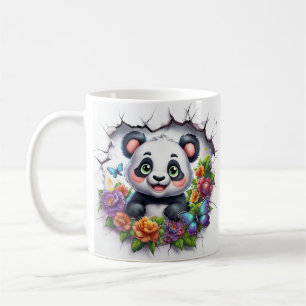 Caneca De Café Panda Bonita Surgindo Joiamente Através Da Parede