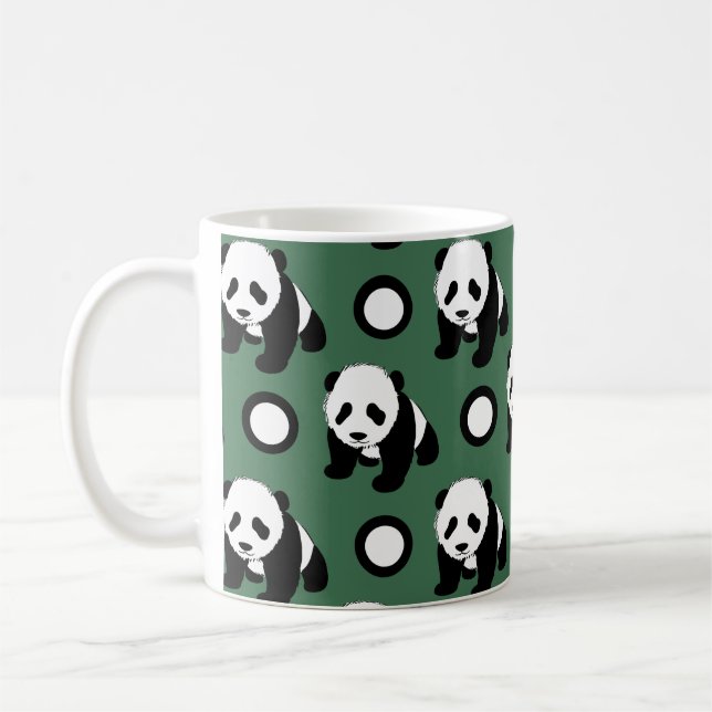 Caneca De Café Panda bonito; Bolinhas verdes, pretas & brancas (Esquerda)
