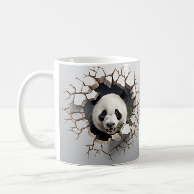 Caneca De Café Panda Cracking Buraco Arte Panda Muralha Esmagada  (Esquerda)