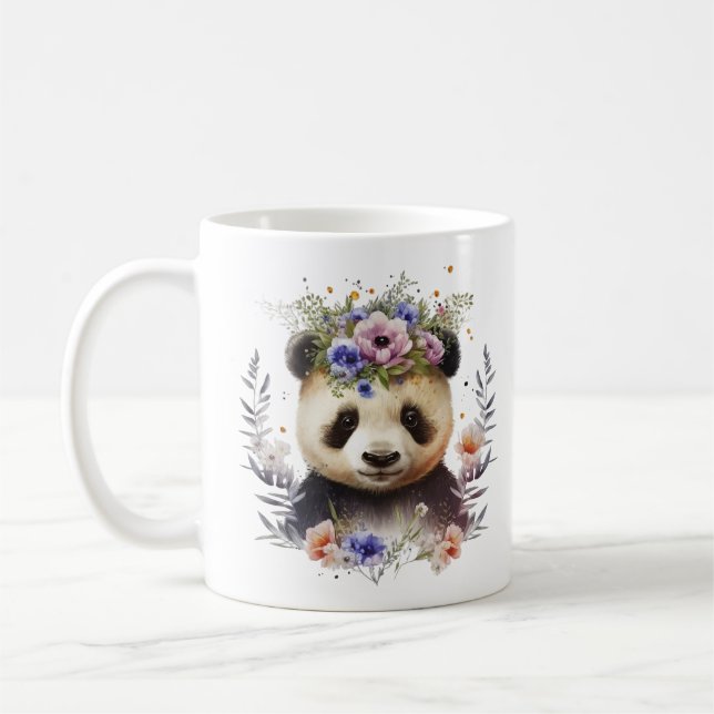 Caneca De Café Panda Floral de Watercolor Cute (Esquerda)
