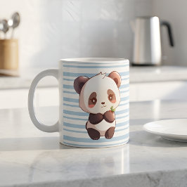 Caneca de Café Panda Fofa, Xícara Listrada Azul Cl