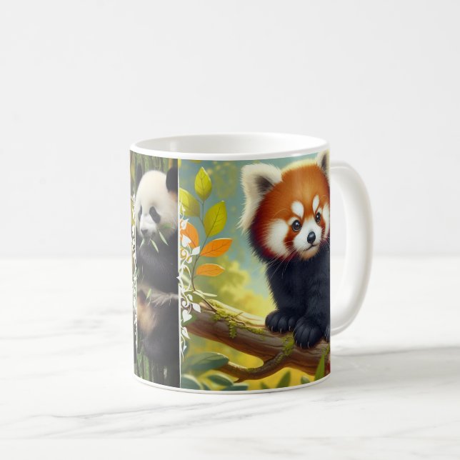 Caneca De Café Panda Vermelha Adorável - Foto Animal Panda Roux (Frente Esquerda)