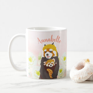 Caneca De Café Panda Vermelha Cor-de-rosa personalizada Panda Mãe