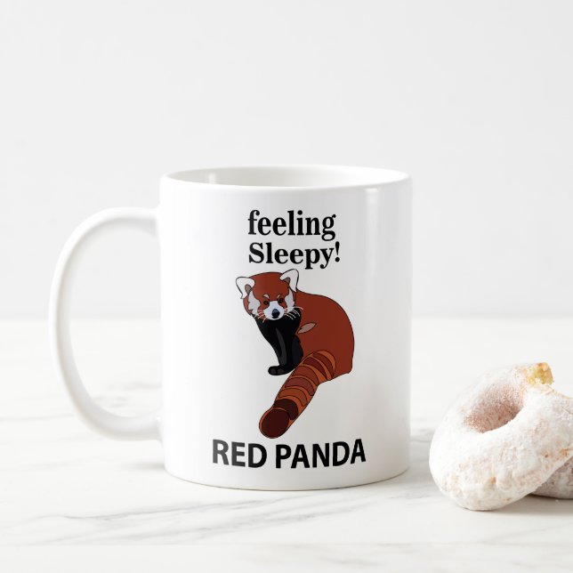 Caneca De Café Panda Vermelha Sentindo Sonolência Engraçado Panda (Com Donut)