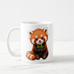 Caneca De Café Panda Vermelho Fofo Segurando Bambu