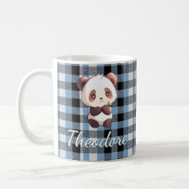 Caneca De Café Panda Xadrez Azul Personalizado