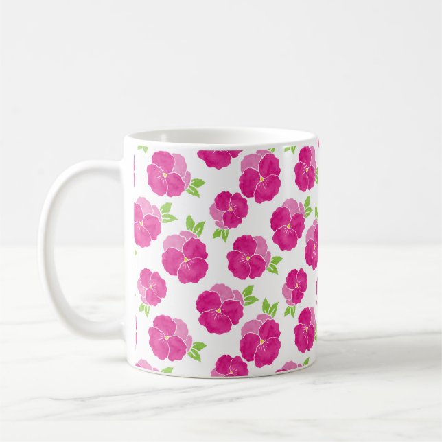 Caneca De Café Pansias de Aquarela Rosa Magenta (Esquerda)