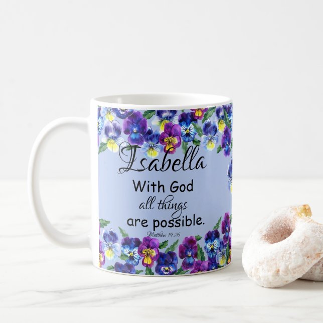 Caneca De Café Pansy Flowers Floral Christian Scripting Name (Com Donut)