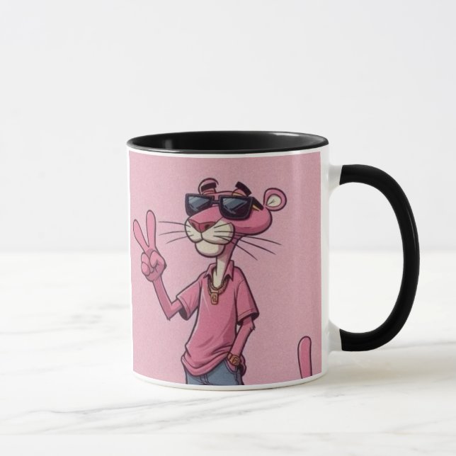 Caneca de Café Pantera Cartoon Rosa Retro |  (Direita)