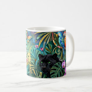 Caneca De Café Pantera Negra África Colagem Alegre Estilo Selva
