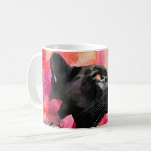 Caneca De Café Pantera Negra Selvagem Floral Selvagem Elegante