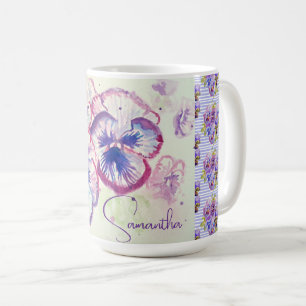 Caneca De Café Panteras Pansíveis Flor Flor de Aquarela Púrpura C