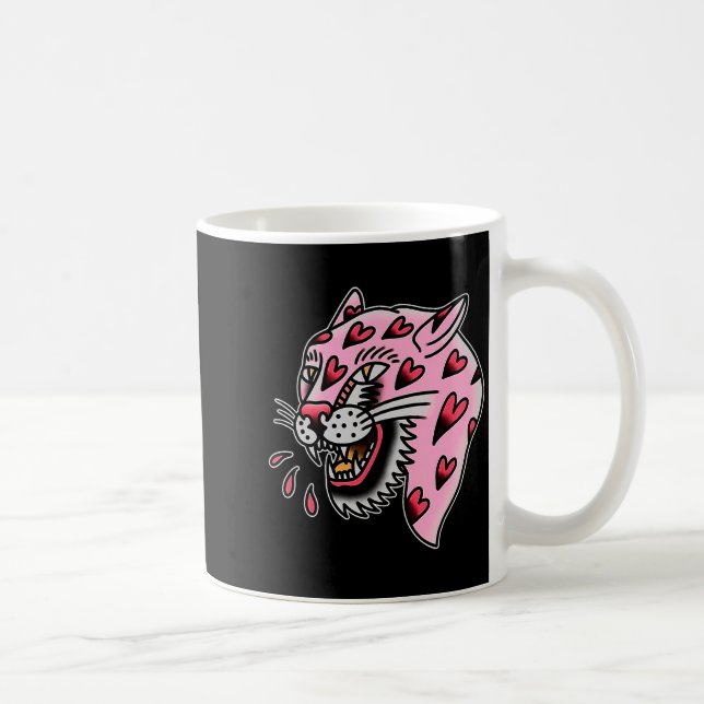 Caneca De Café Panther Pink X Heart Love Traditional Flash Premiu (Direita)