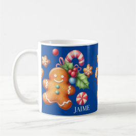 Caneca De Café Pão de gengibre Natal Peppermint Azul Nome