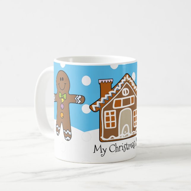 Caneca De Café Pão de Gengre Personalizado Bonito Azul de Natal (Frente Esquerda)