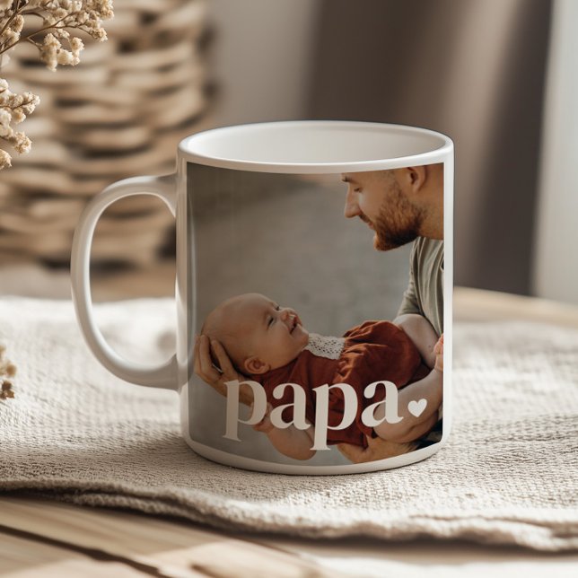 Caneca De Café Papa Heart - Foto do primeiro Dia de os pais (Zazzle Papa Heart - First Father's Day Photo  Coffee Mug (Front))