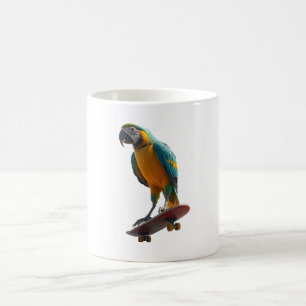 Caneca De Café papagaio andando de skate numa cidade