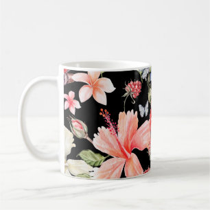 Caneca De Café Papagaio Aquarela: Padrão Floral Romance.