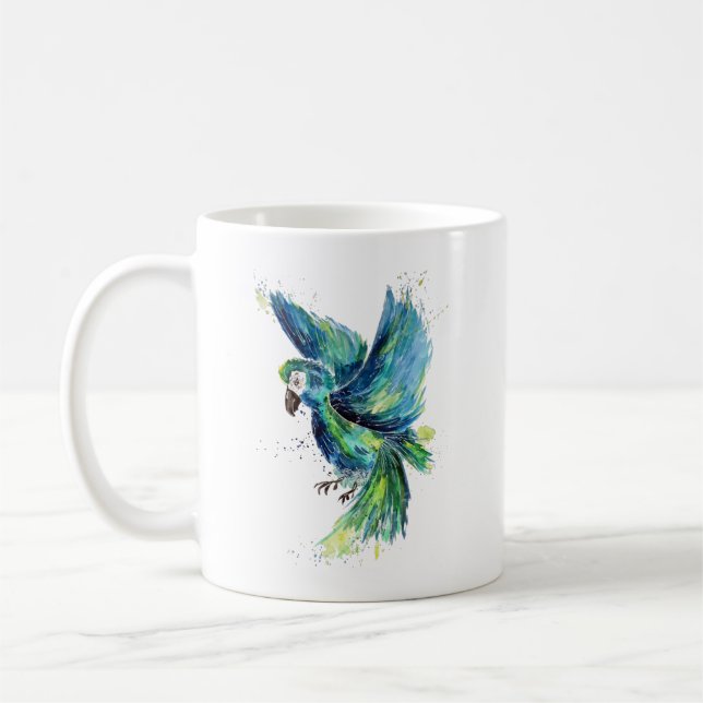 Caneca De Café Papagaio Azul Aquarela (Esquerda)