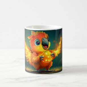 Caneca De Café papagaio bebê verde e amarelo segurando um an lumi