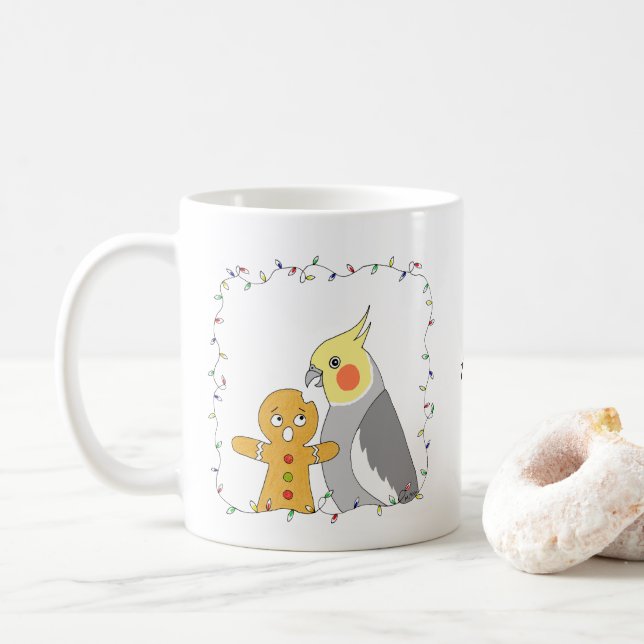 Caneca De Café Papagaio Cinzento Normal Engraçado Natal Férias  (Com Donut)