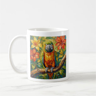 Caneca De Café Papagaio Colorido e Flor Tropical Personalizado