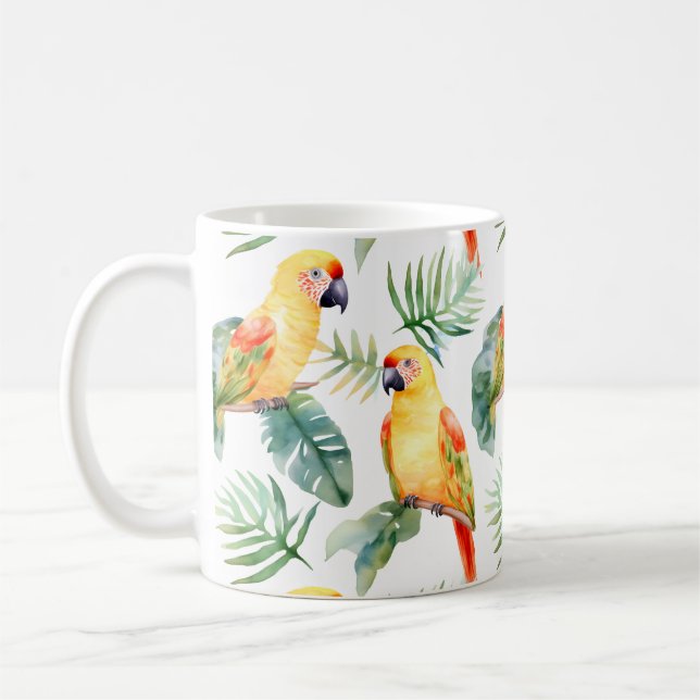 Caneca De Café Papagaio Tropical Colorido (Esquerda)