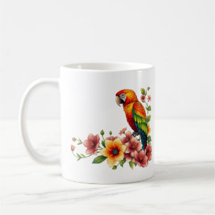 Caneca De Café Papagaio Tropical e Flores