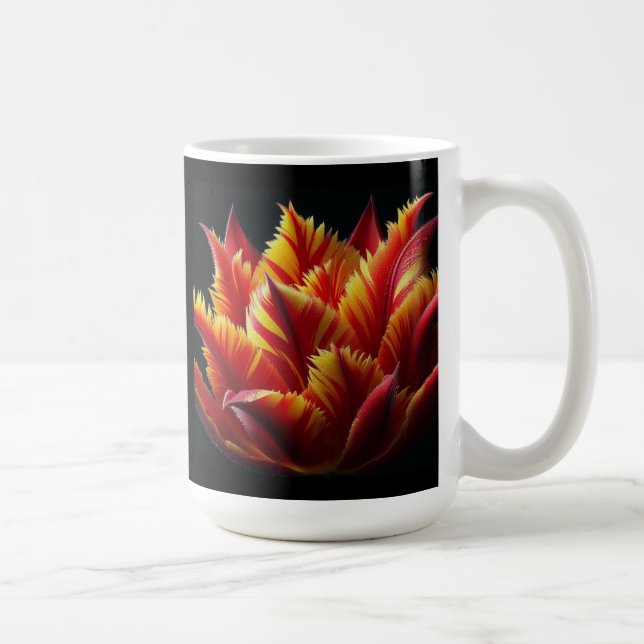 Caneca De Café Papagaio Tulip Floral Vermelho e Amarelo (Direita)
