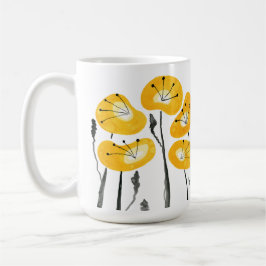 Caneca De Café Papagaios Amarelos Flores de Aquarelas Manhã Chá e