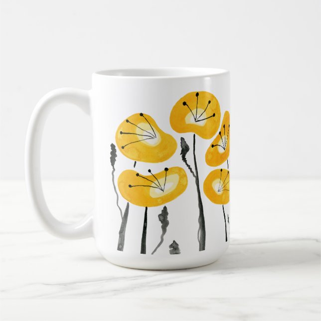 Caneca De Café Papagaios Amarelos Flores de Aquarelas Manhã Chá e (Esquerda)