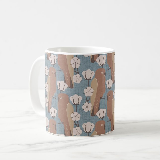 Caneca De Café Papagaios e flor de algodão (Frente Esquerda)