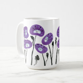 Caneca De Café Papagaios Roxos Modernos Flores de Aquarelas Chá e
