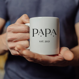 Caneca De Café Papai Est. Data com Nomes de Crianças | Texto mode