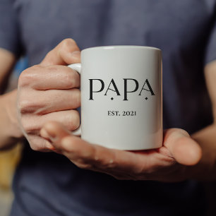 Caneca De Café Papai Est. Data com Nomes de Crianças   Texto mode