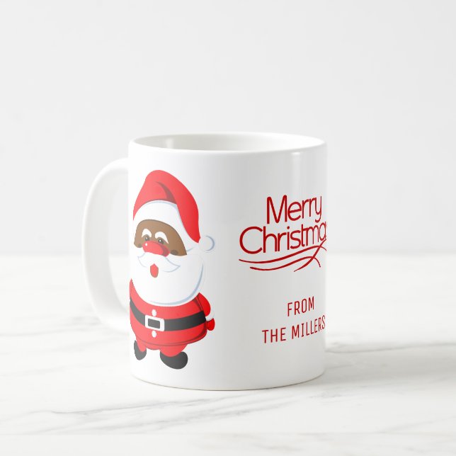 Caneca De Café Papai Noel Africano-Americano Feliz Natal (Frente Esquerda)