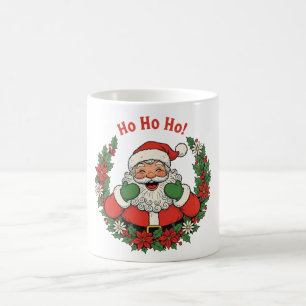Caneca De Café Papai Noel Alegre em uma Grinalda de Natal Festiva