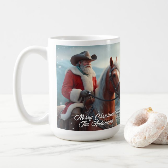 Caneca De Café Papai Noel Andando no Natal Ocidental (Com Donut)