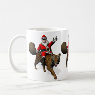 Caneca De Café Papai Noel Andando Um Tigre