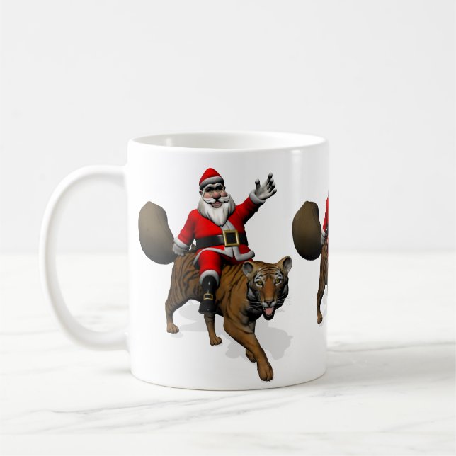 Caneca De Café Papai Noel Andando Um Tigre (Esquerda)