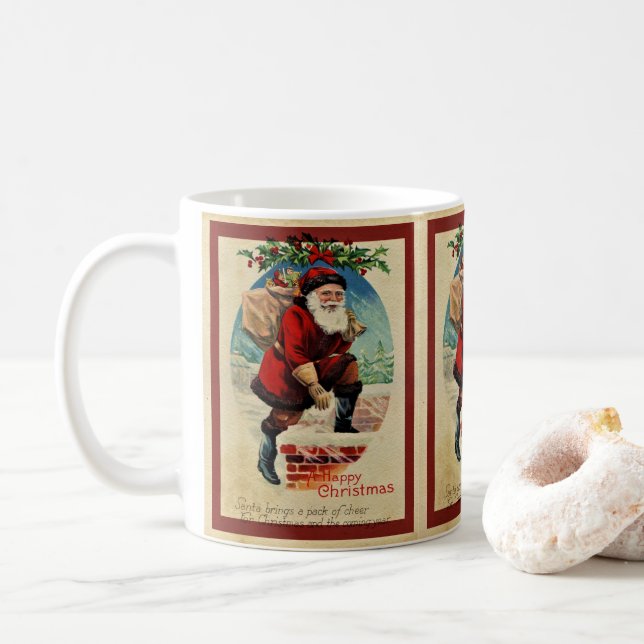 Caneca De Café Papai Noel Antigo Natal Feriado Cerâmica (Com Donut)