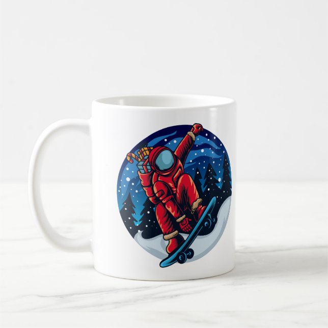 Caneca De Café Papai Noel Astronaut Com Skate (Esquerda)