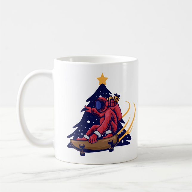 Caneca De Café Papai Noel Astronaut Com Skate (Esquerda)
