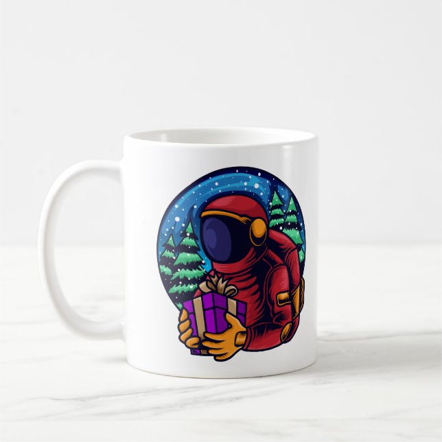 Caneca De Café Papai Noel Astronauta Com Presente (Esquerda)