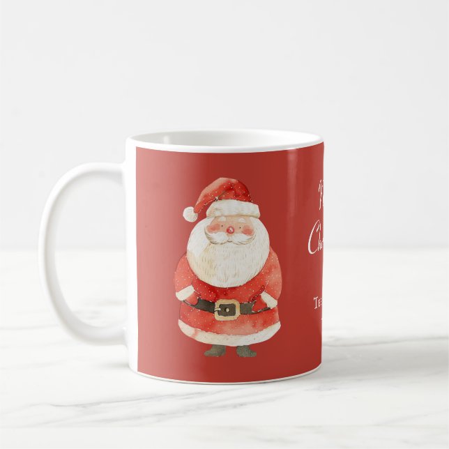 Caneca De Café Papai Noel Bonito com Nome Feliz Natal Vermelho (Esquerda)