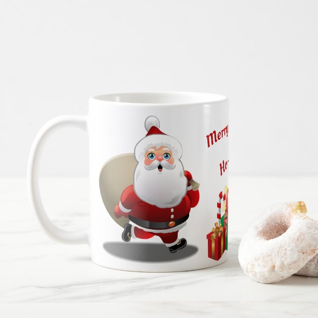 Caneca De Café Papai Noel bonito com um cheio do saco dos (Com Donut)