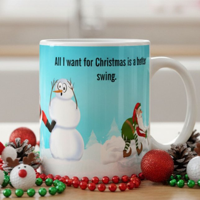 Caneca De Café Papai Noel caprichoso jogando golfe, boneco de nev (Criador carregado)